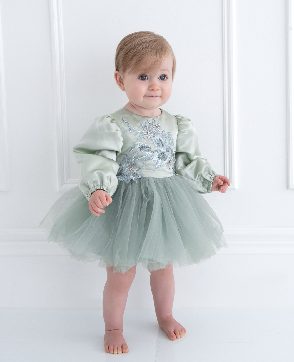 Mint Long Sleeve Tuelle Baby Dress