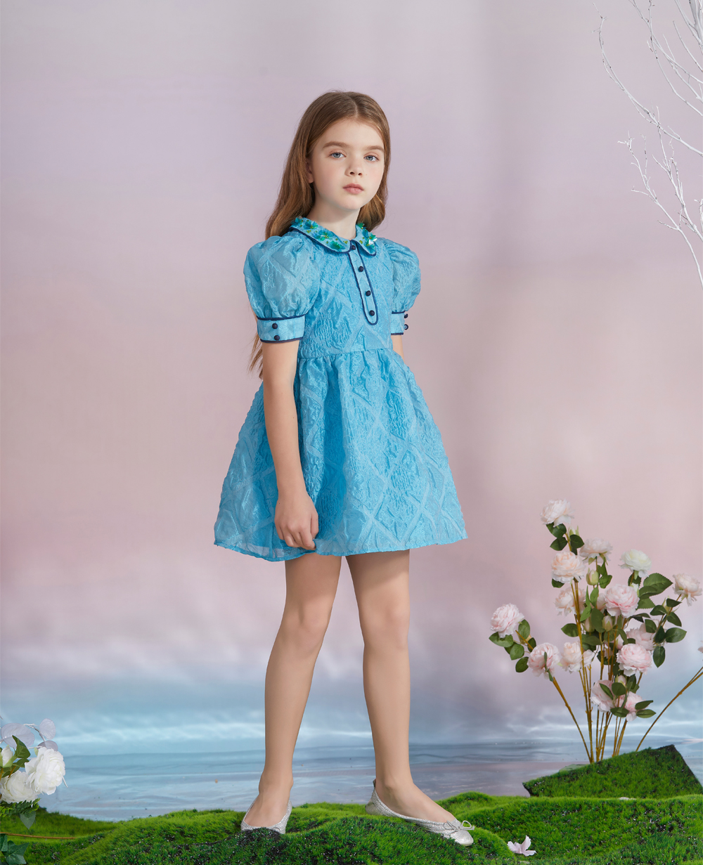 Baby Blue with Navy Trim Short Sleeve Dress