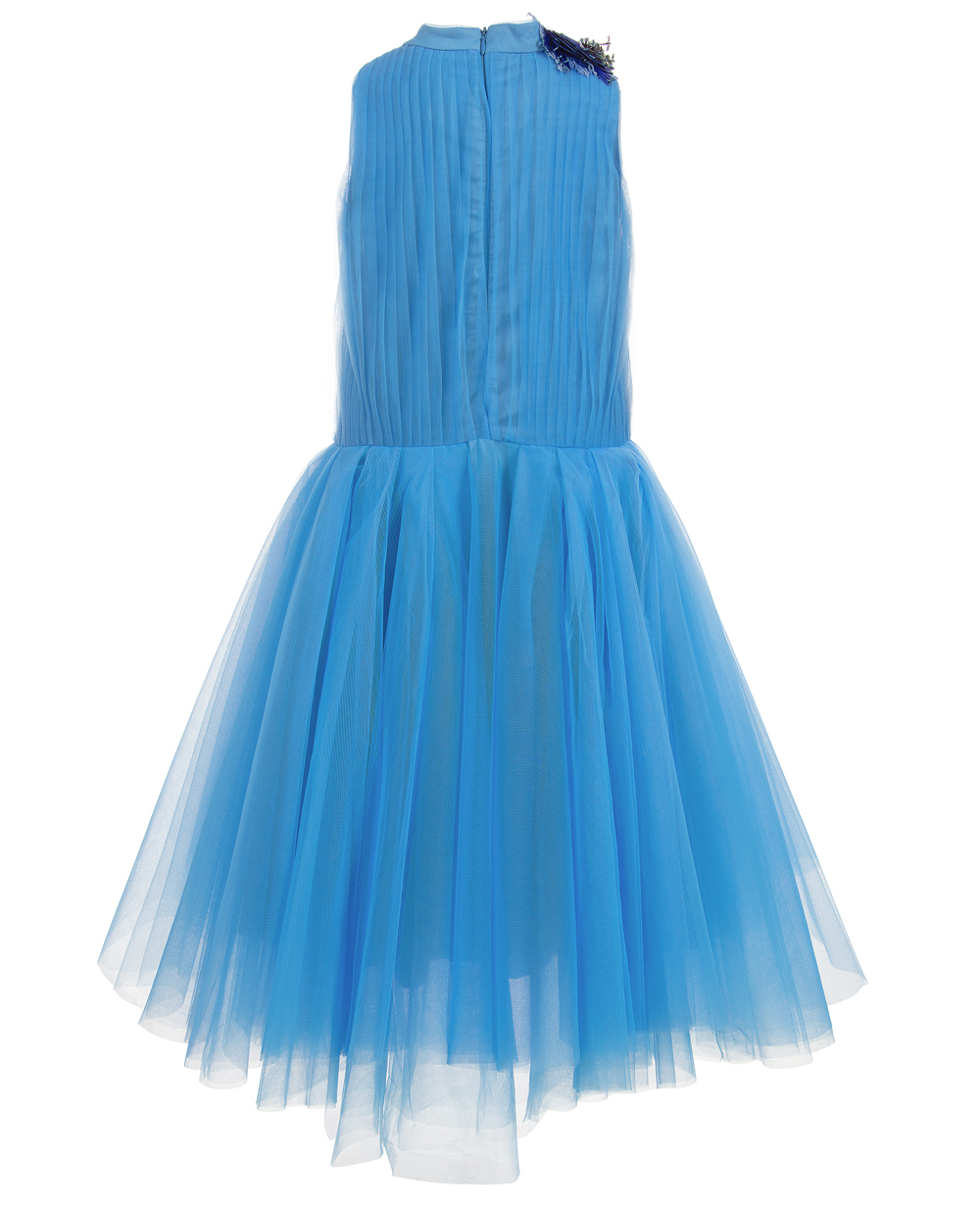 Blue Maxi Dress Tulle Skirt Sleeveless Flowergirl Wedding Dress