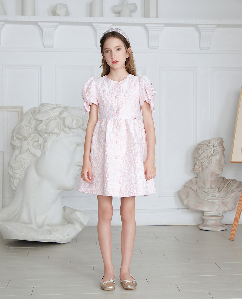 Baby Pink Brocade Party Dress