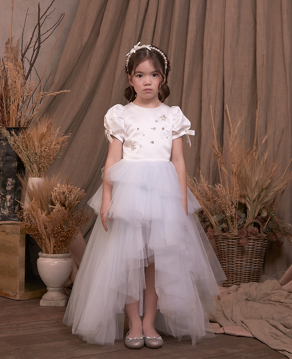 White and Baby Blue Princess Tuelle Dress