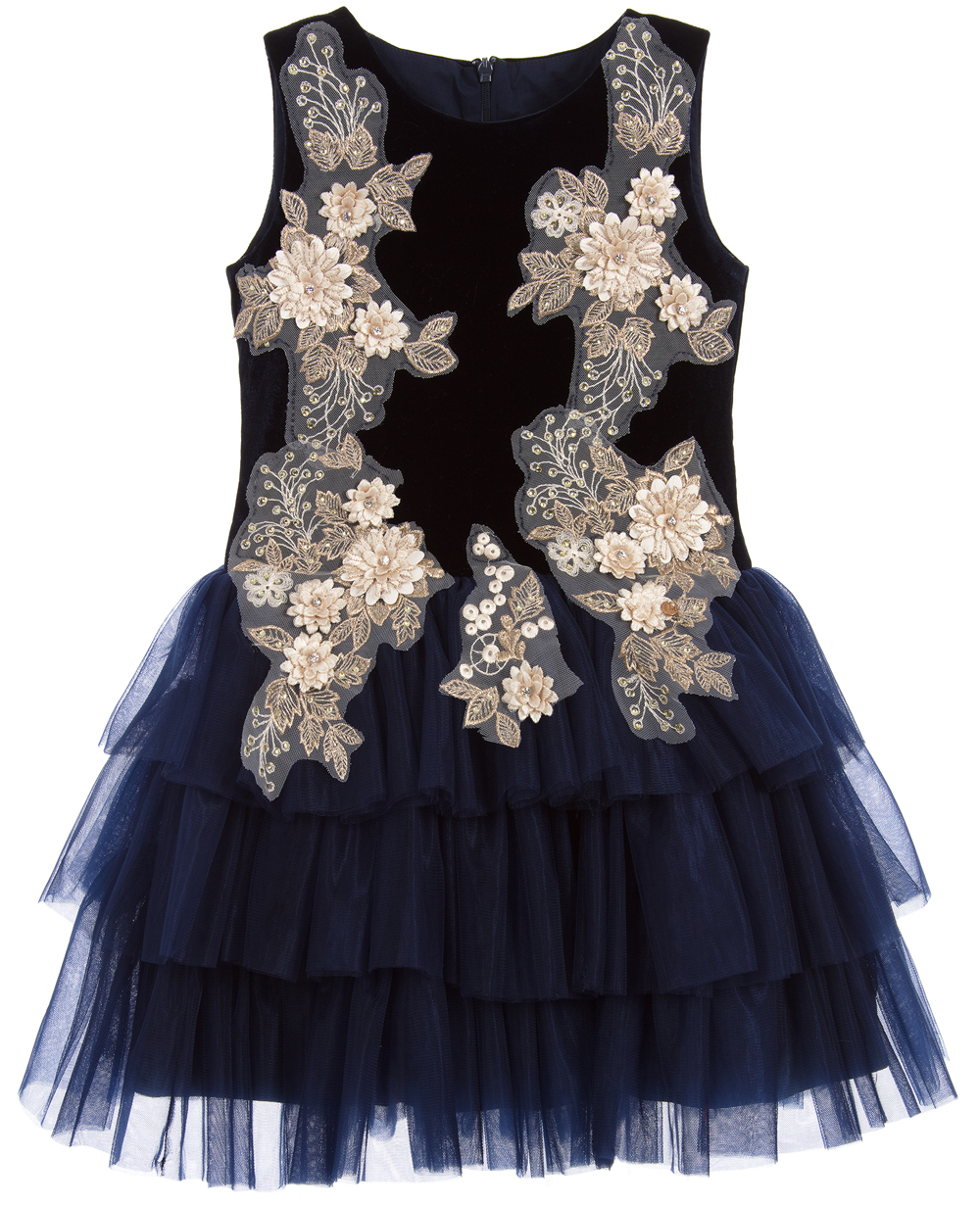 Daisy Blue Sleeveless Lace Dress Tuelle Skirt