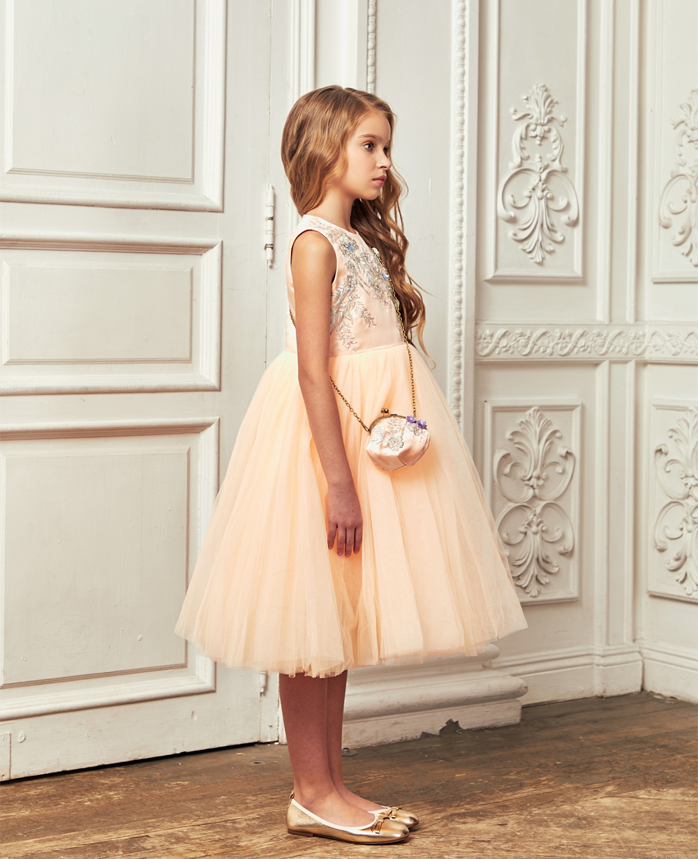 Peach Tuelle Full Length Skirt Dress
