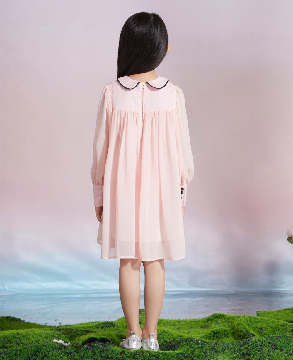 Pink Chiffon Long Sleeve Dress