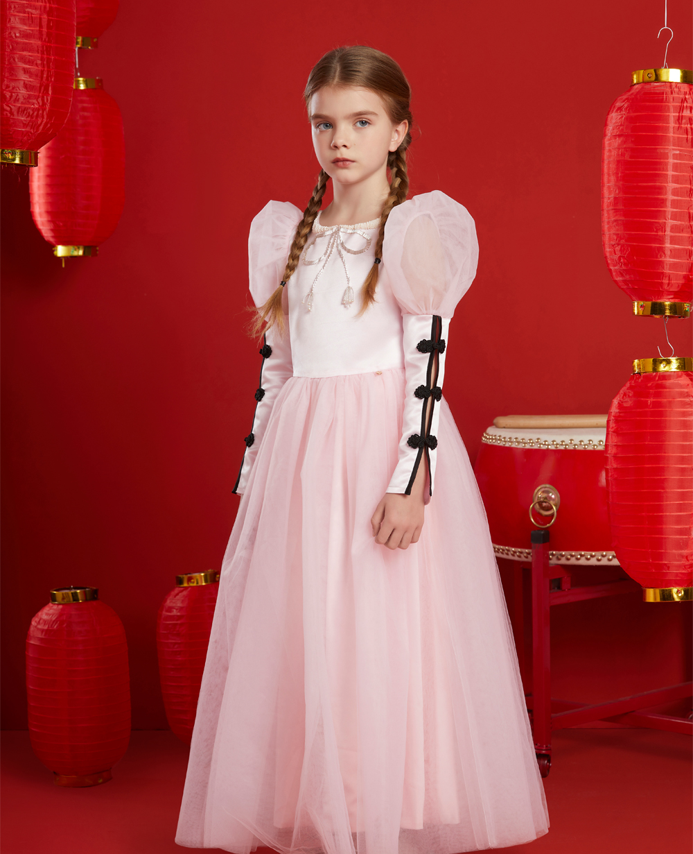 Pink Princess Long Sleeve Tuelle Dress