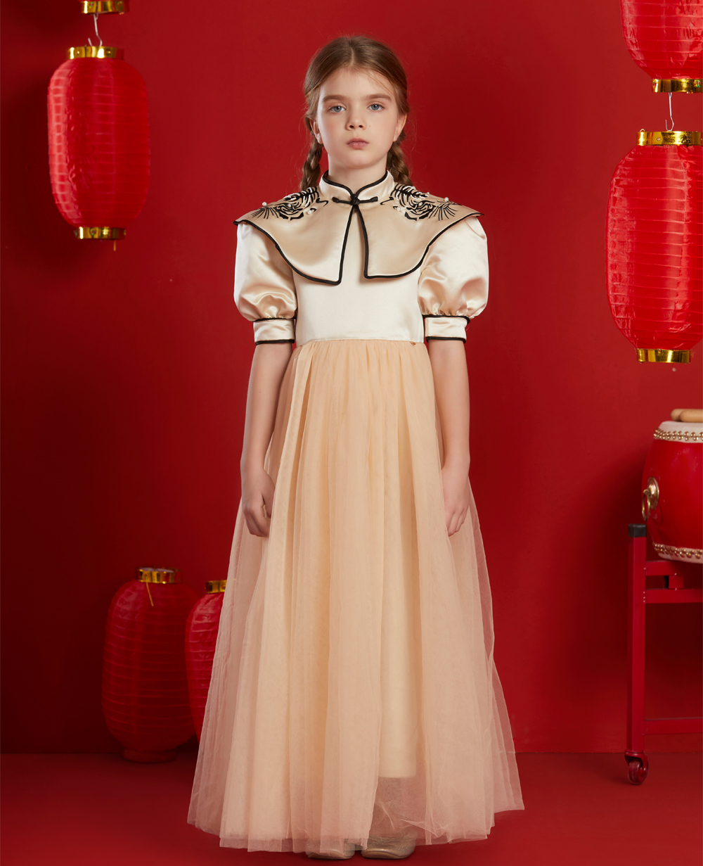 Peach Chinese Style Tuelle Dress