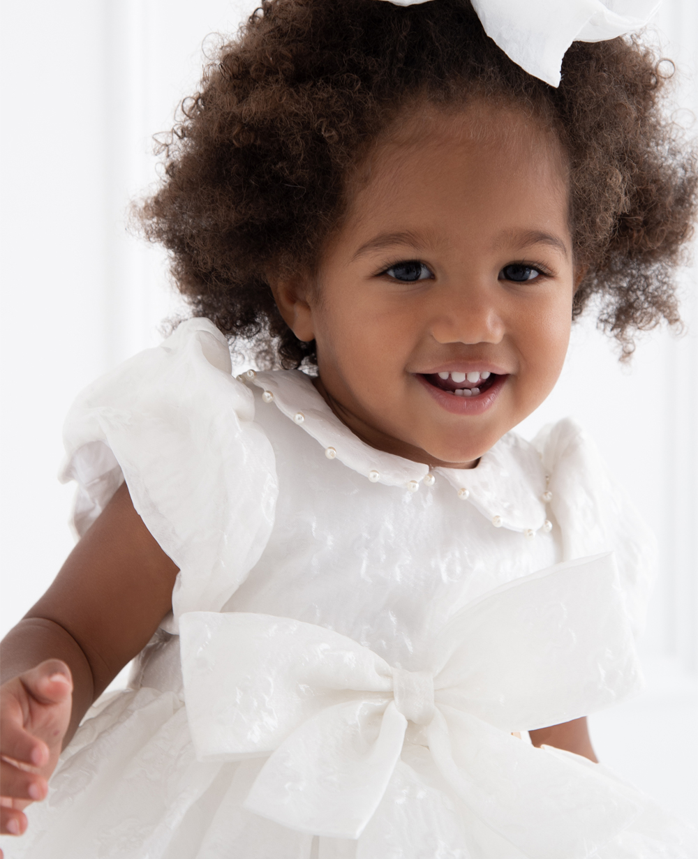 White Brocade Big Bow Baby Dress