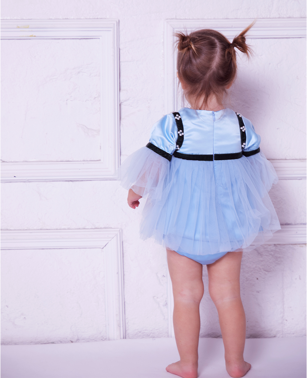Baby Blue Satin and Tuelle Baby Dress