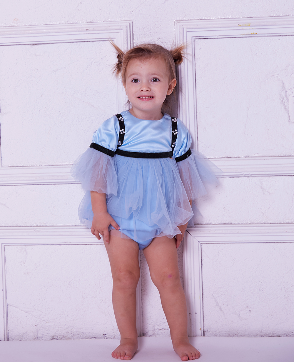 Baby Blue Satin and Tuelle Baby Dress