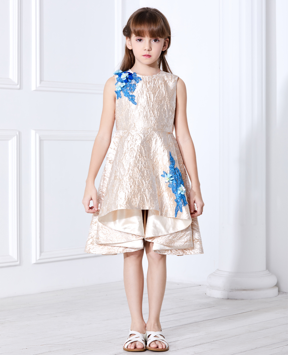 Gold and Blue Jacquard Coral Dress