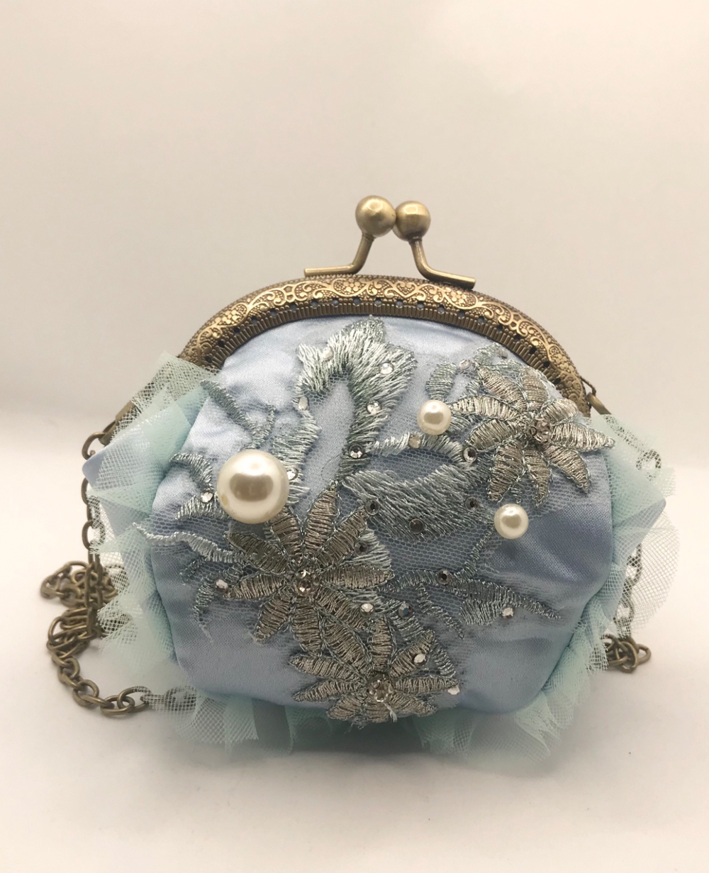 Blue Pearl Floral Handbag