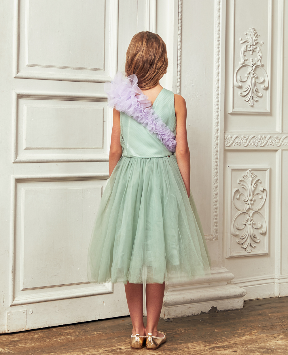 Emerald Green with Lilac Sash Tuelle Dress