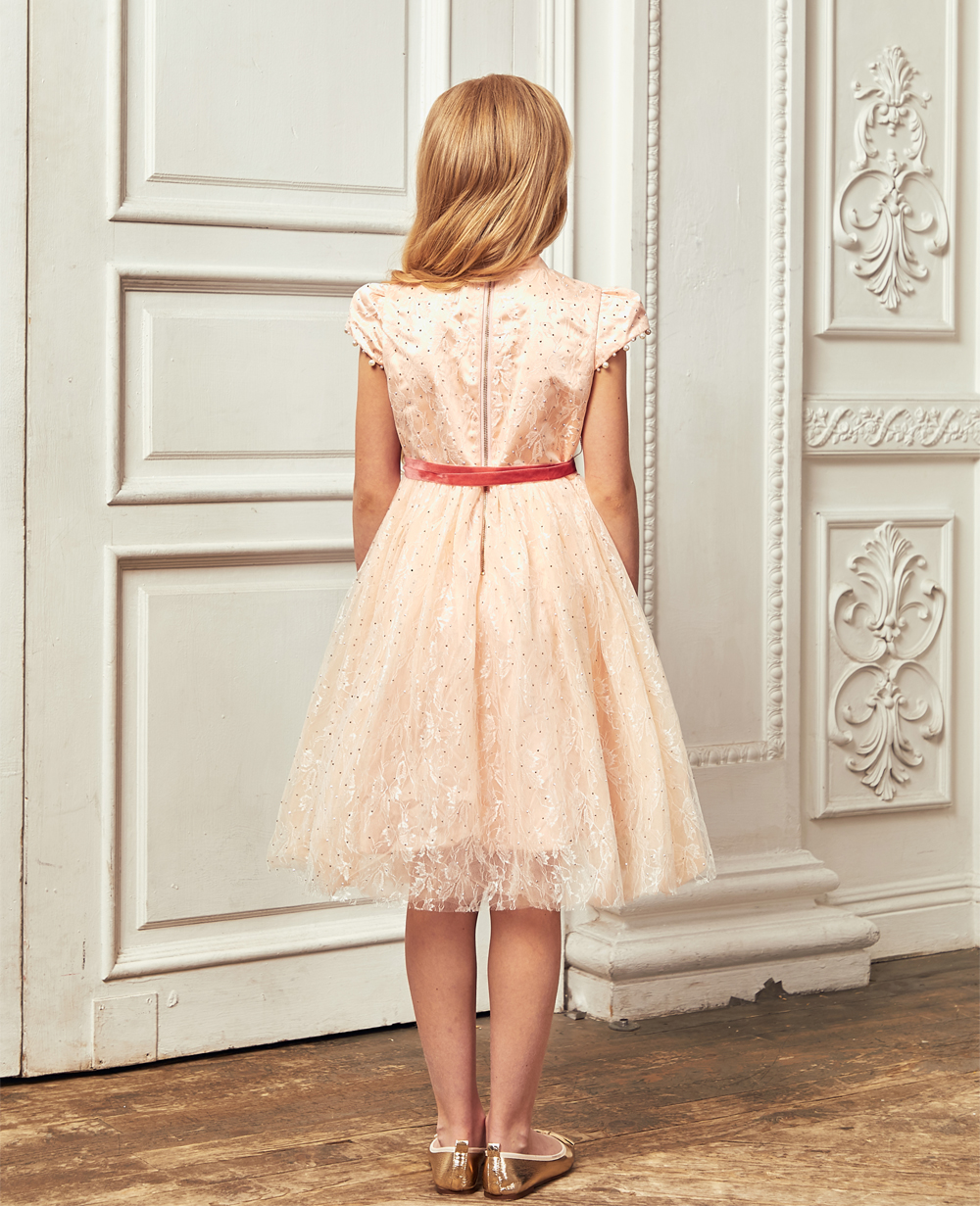 Peach Capped Diamond Tuelle Dress