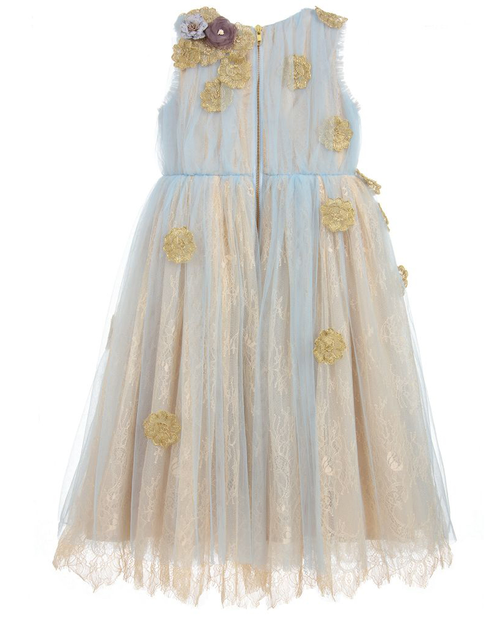 Misty Blue Lace Sleeveless Floral Dress Elegant Wedding Dress 