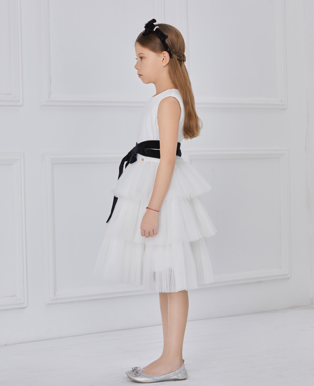 White with black sash tuelle dress
