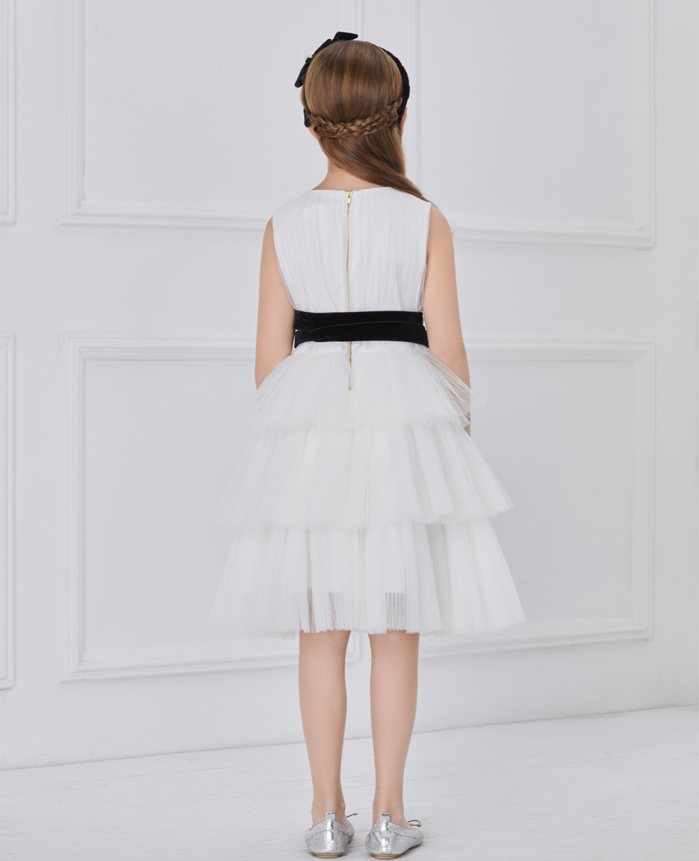 White with black sash tuelle dress