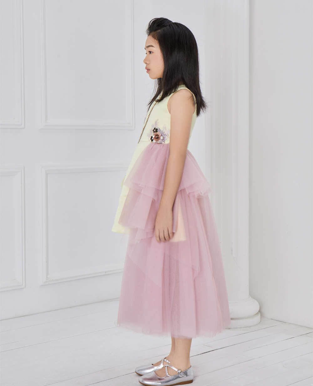 Yellow Ballerina Embroided Pink Tuelle Dress