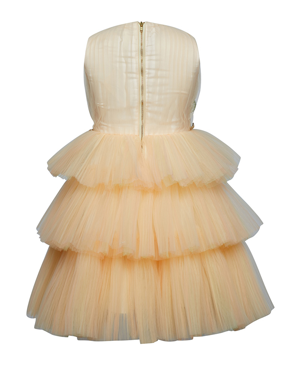Ivory Tweed Embroidered  Dress Layered Tulle Skirt