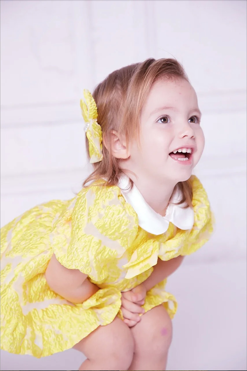 Baby Yellow with White Collar Brocade Baby Dress