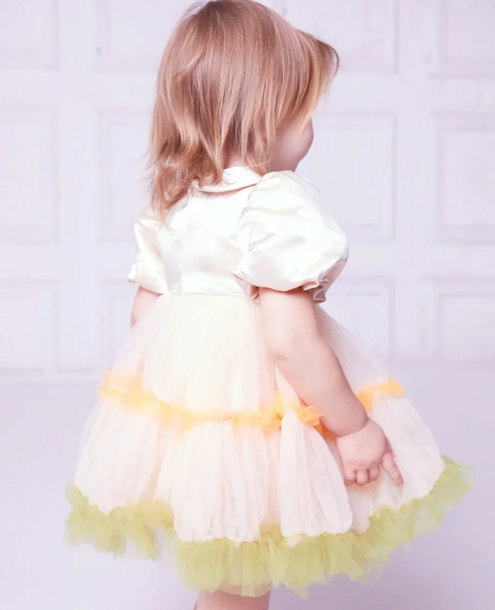 White and Peach Satin Tuelle Baby Dress