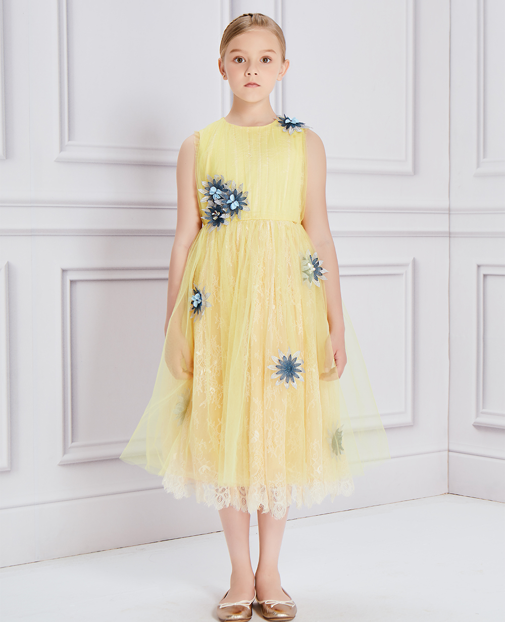 Yellow Floral Tulle Dress