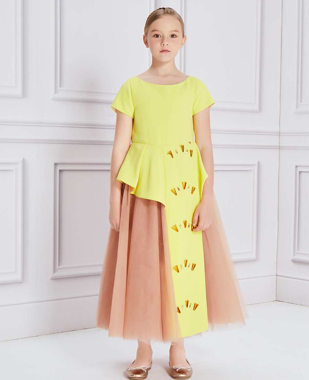 Neon Yellow Embroidery Tulle Dress
