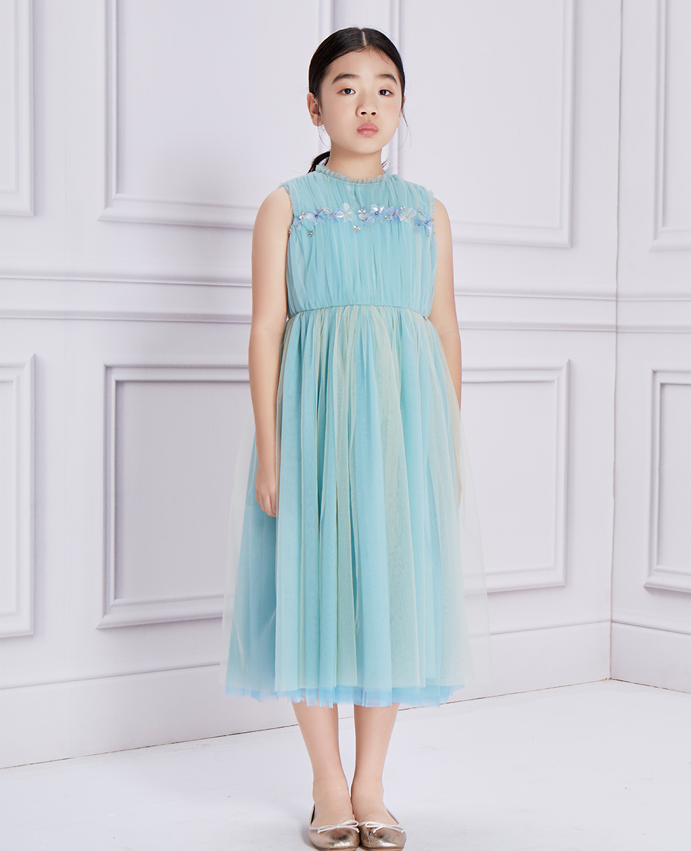 Aqua Tulle Lace Dress