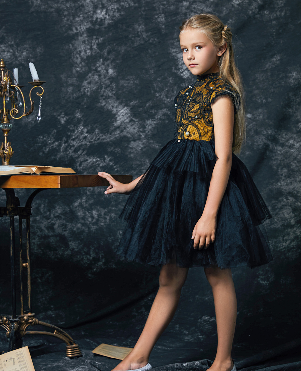 Black & Gold Dress Pearl Princess Dress Flowergirl 