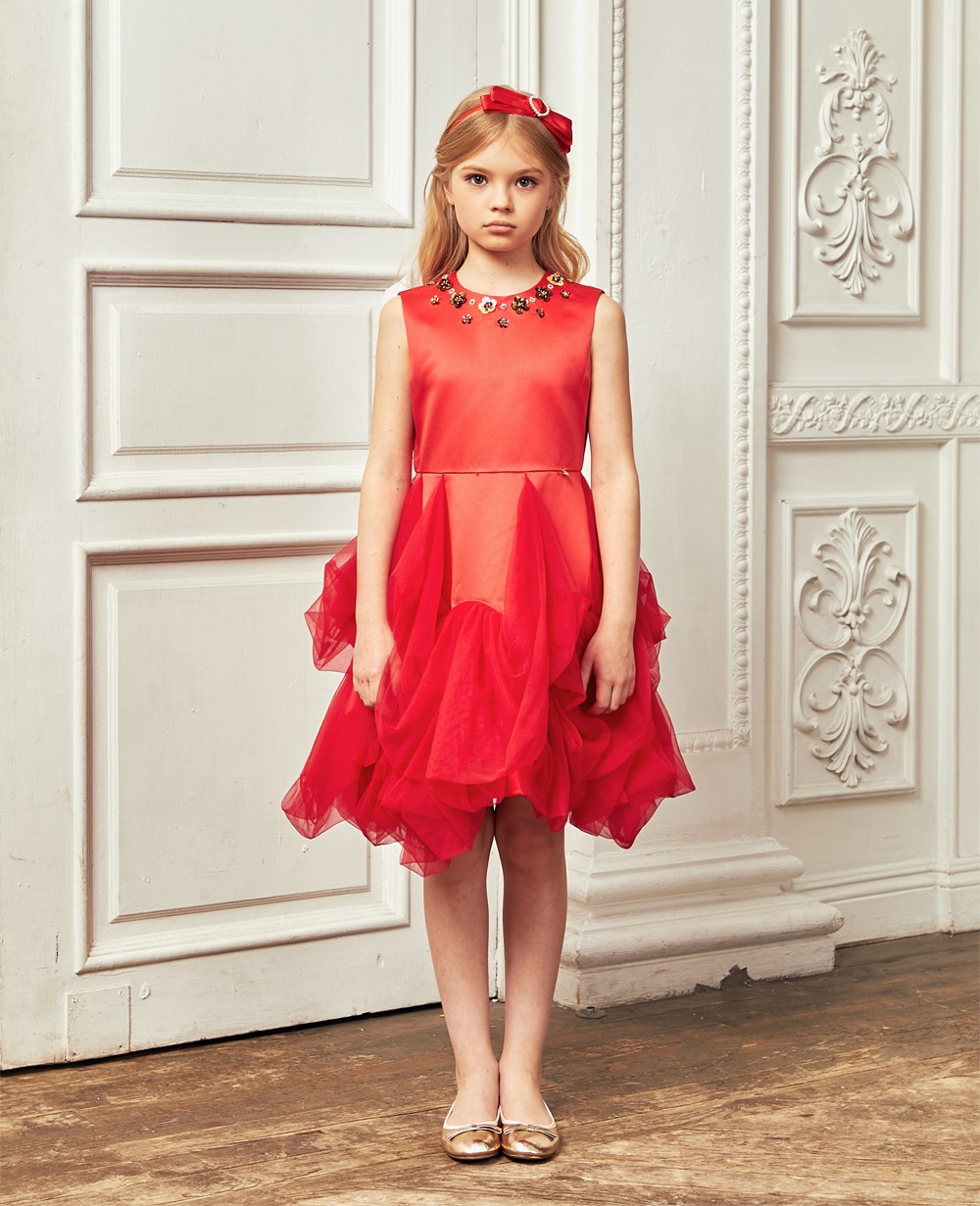 14178 Red Silvery Tulle Skirt Dress