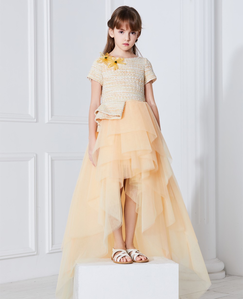 Ivory Tweed-like Dress with Black Detail Bow