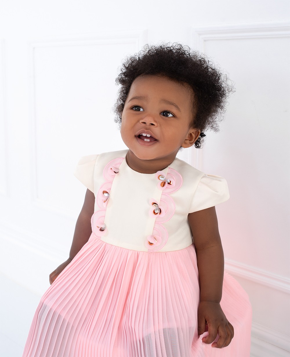 Baby Pink and White Pleated Dress