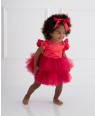 Red Capped Sleeve Tuelle Baby Dress