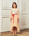 Peach Floral Embroided Tuelle Long Sleeve Dress