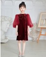 Burgandy Velvet Tuelle Sleeve Dress