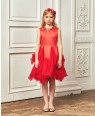 Red Silk and Frilled Skirt Tuelle Dress