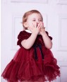 Burgandy Peter Pan Collar Tuelle Baby Dress