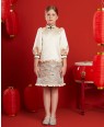 Peach Chinese Collar Long Sleeve Satin Dress