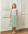 Emerald Green with Lilac Sash Tuelle Dress