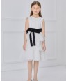 White with black sash tuelle dress