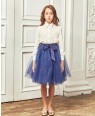 Navy Blue Bow Tuelle Skirt