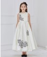 White Satin Floral Long Dress