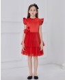 Red Capped Tuelle Dress