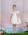 White Brocade Short Sleeve Dress