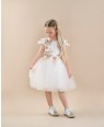 White and Pink Wedding Dress White Lace Dress Short Sleeve Tulle skirt