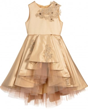 Gold Satin Lace Dress Sleeveless 
