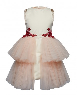 Ivory Detailed Layered Tulle Dress Pink Sequin Dress