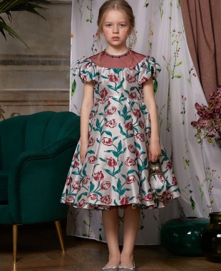 Red Tulip Capped Sleeve Brocade Dress