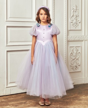 Royal Purple Short Sleeved Tuelle Dress