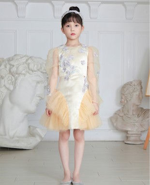 Peach Tuelle Floral Dress