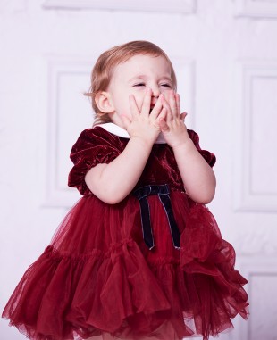 Burgandy Peter Pan Collar Tuelle Baby Dress